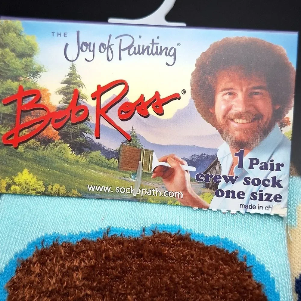 Bob Ross crew socks Men's Socks - Blue and Brown